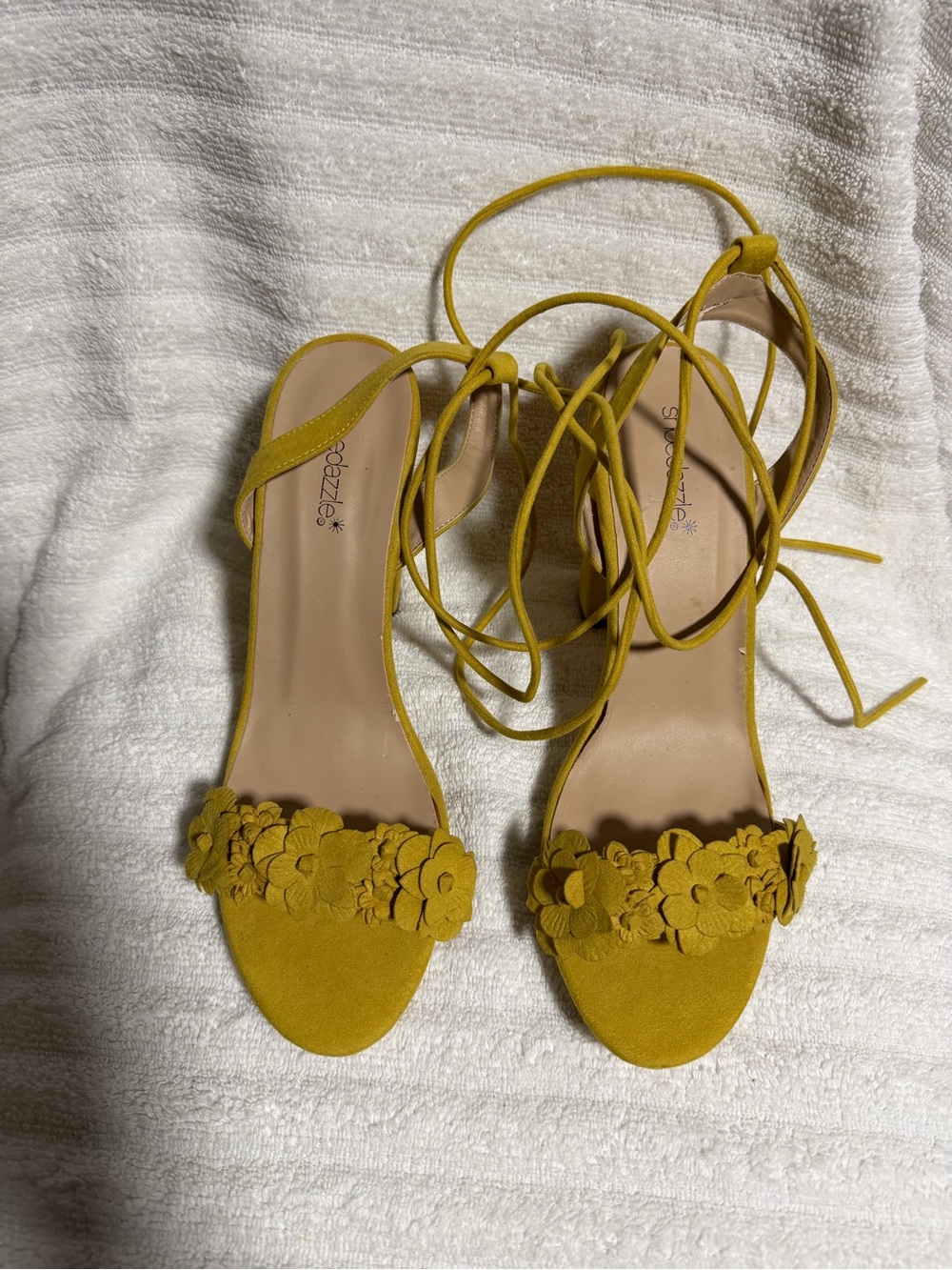 Shoedazzle Floral Suede Leg Lace-Up Sandals - Mustard Yellow size 11 Women